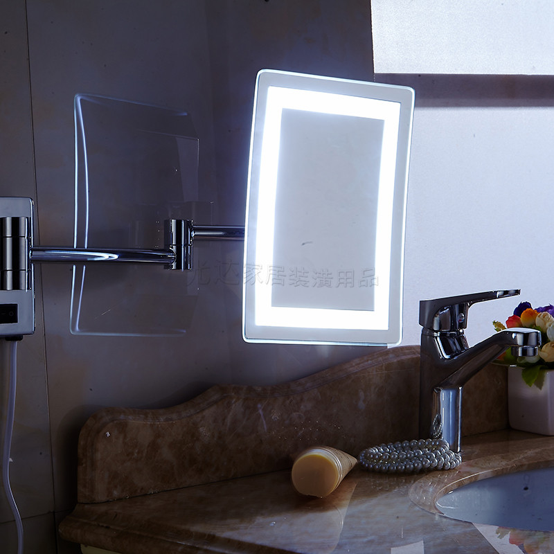 单面壁挂式带灯长方形酒店美容镜折叠镜浴室放大Q伸缩LED化妆镜子