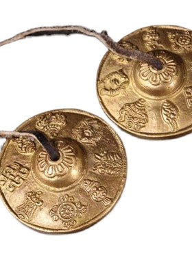 铜丁夏碰铃尼泊j尔纯铜佛音法铃六字真言八宝撞铃双龙藏传法器复