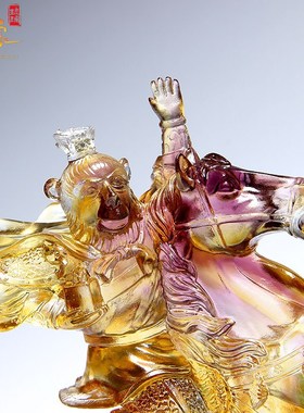 孙悟空猴王生g肖猴琉璃摆件齐天大圣马上封侯猴子骑同事马升职礼