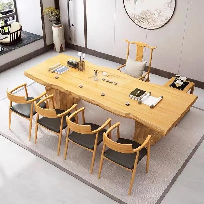 新中式实木大板茶桌椅原木茶桌茶几办公K桌茶台简约大气客厅茶台