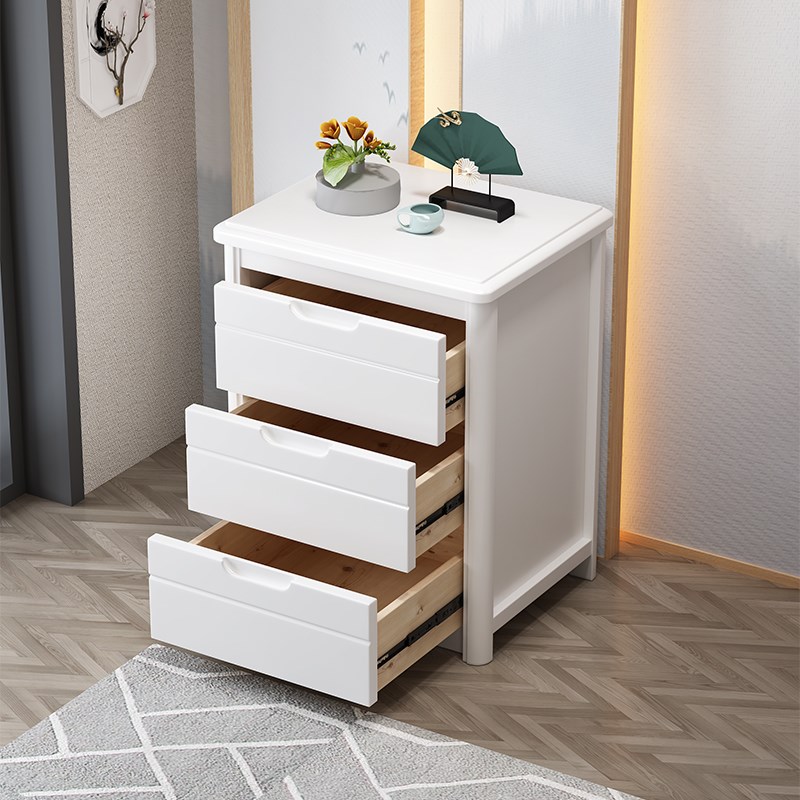 全实木床头柜现代简n约卧室床边柜小户型家用白色五斗橱斗柜收纳