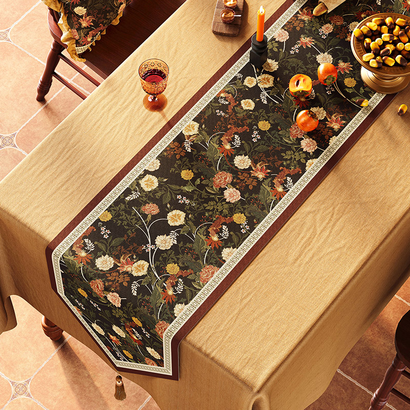 桌旗轻奢高端美式餐桌长条茶几装饰鞋柜棉M麻盖布电视柜台面垫布