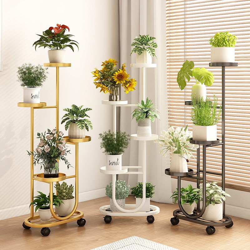移动花架子多层阳台置物架奶油风铁艺收纳花盆Q托架客厅落地式花