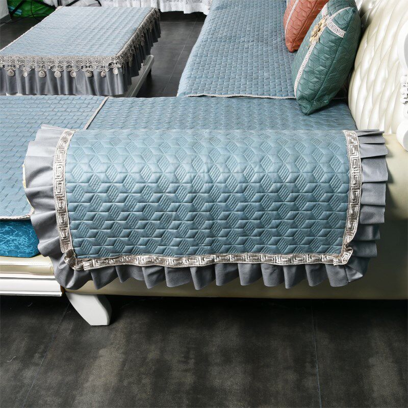 纯色科技布沙发垫盖巾防滑绿色蓝色抱枕套欧式沙发套布艺橘色定制