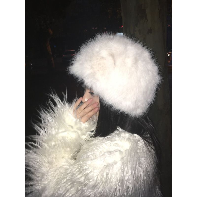 帽子雪山冬季毛绒蒙古秋冬防寒毛毛加厚保暖盆帽渔夫帽百搭护耳