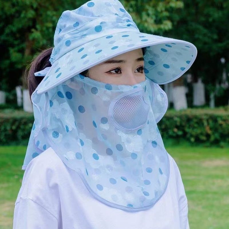 夏季采茶干活帽子防晒户外遮脸紫外线面罩透气太阳帽骑车遮阳帽