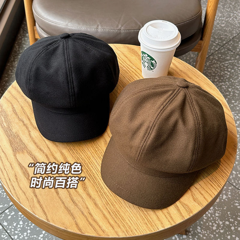 秋冬贝雷帽女生韩版百搭显脸小八角帽报童帽日系画家纯色简约时尚