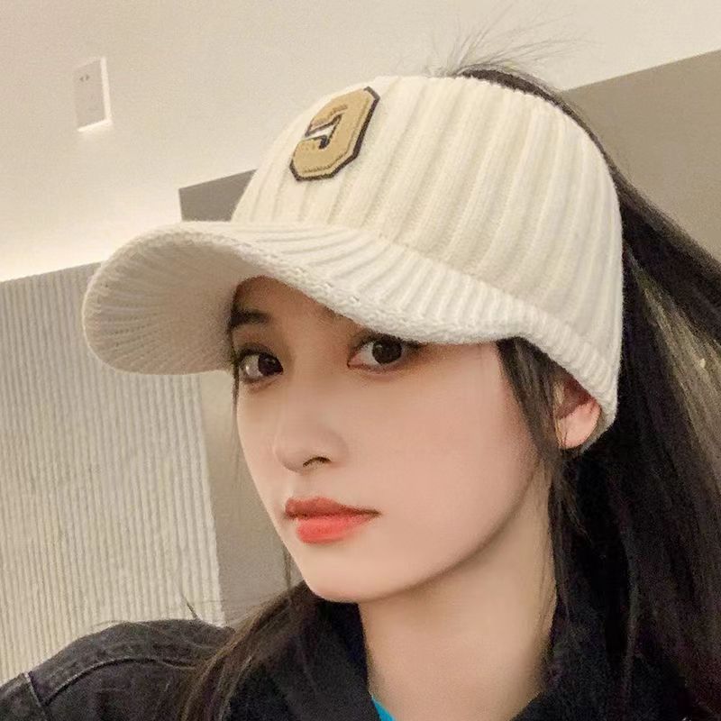 帽子女空顶帽加绒防寒马尾帽时尚保暖厚款毛线帽鸭舌帽女潮流运动