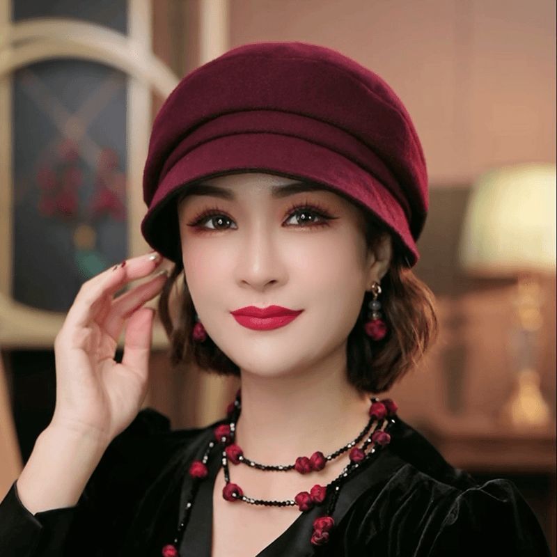 中年人羊毛混纺贝雷帽秋冬季保暖时尚呢帽子女百搭复古礼帽时尚潮