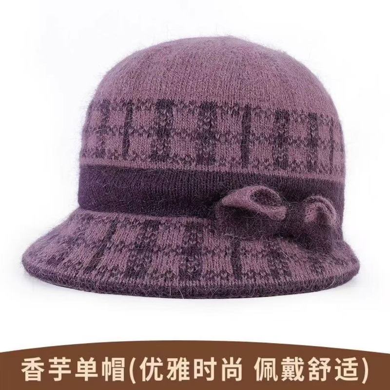 中老年人帽子女冬天保暖毛线帽秋冬老奶奶防寒帽洋气加绒加厚棉帽