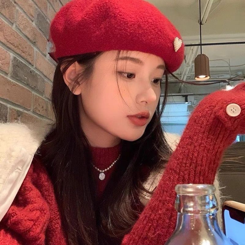 新款羊毛毛呢贝雷帽秋冬大头复古画家帽子纯色网红百蓓蕾ins