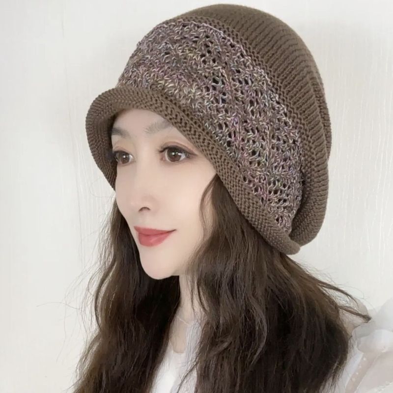 春秋2025新款手工镂空贝雷帽单层透气檐洋气遮盖白发堆堆帽子韩版