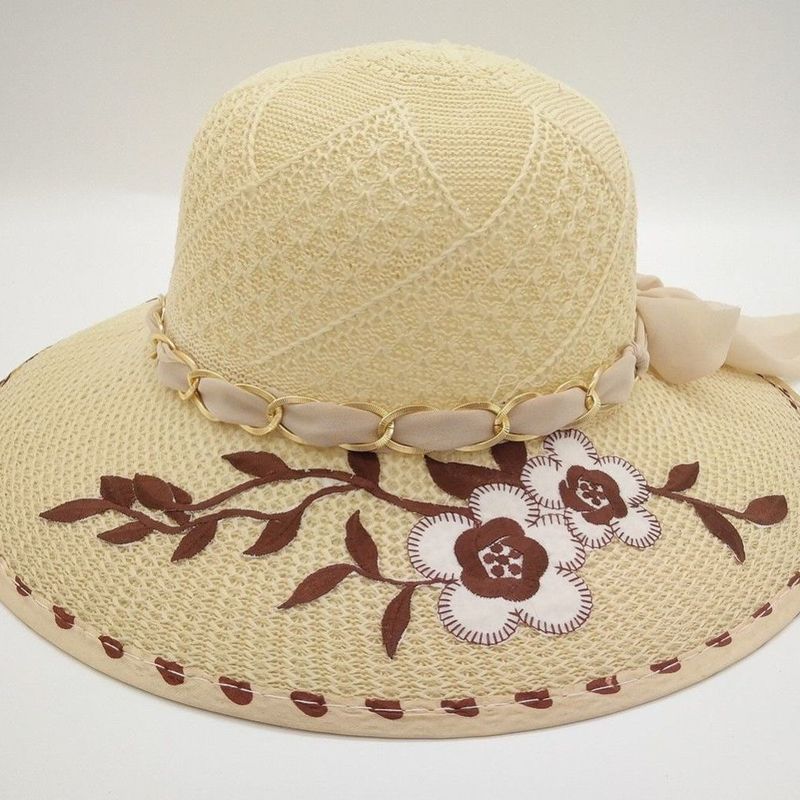 可折叠大檐凉帽女士新款夏季遮阳盆帽花朵时尚防晒防紫外线太阳帽