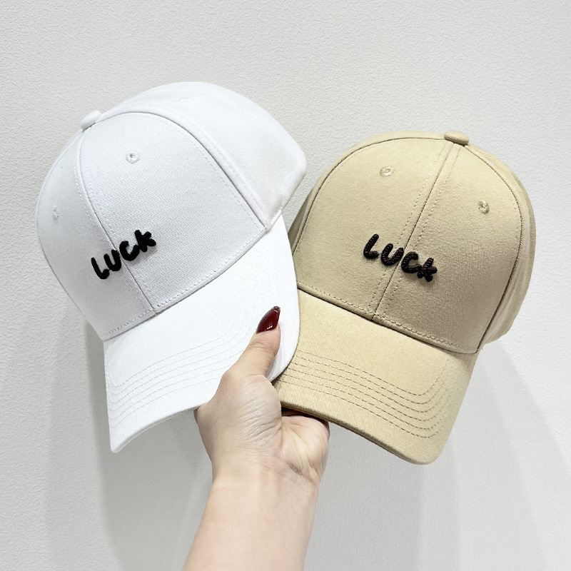 新款韩版百搭Luck字母刺绣硬顶棒球帽子男春夏季遮阳防晒鸭舌帽女