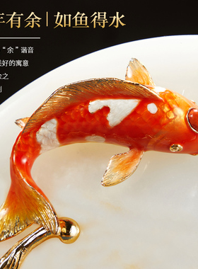 年年有鱼高端新中式摆件玉石平安扣客厅酒柜博古架玄关装饰品礼品