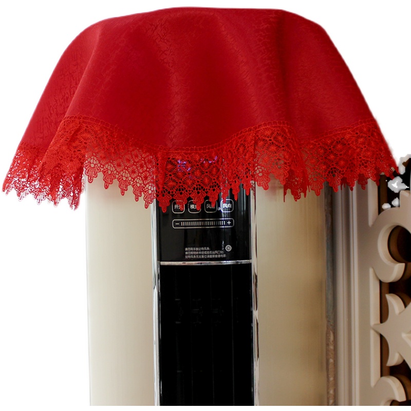 红色喜庆蕾丝圆柱形立式空调罩客厅结婚布艺柜机防尘罩通用盖布