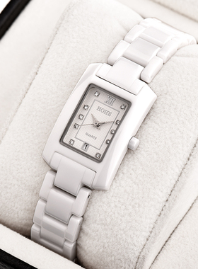 正品HOHE手表 女士长方形陶瓷防水石英表 日本机芯 时尚休闲女表