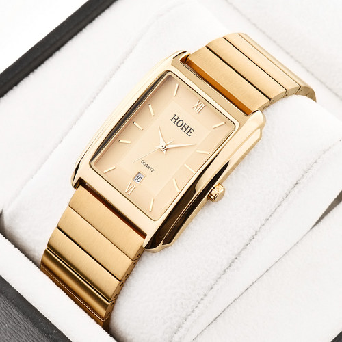 鸿鹤正品男士长方形防水钢带腕表