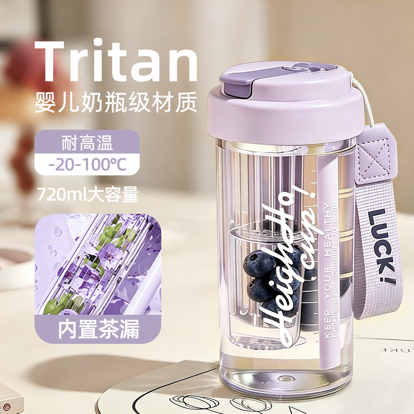 夏日tritan水杯女生高颜值2026新款耐高温食品级可装开水吸管杯子