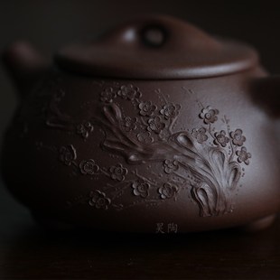 景舟石瓢 泥绘梅花 昊陶 老紫泥 宜兴原矿紫砂茶壶手工 堆塑 石瓢