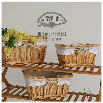 野餐篮柳编藤编竹编手提采摘篮收纳筐手工编织水果篮面包篮小篮子