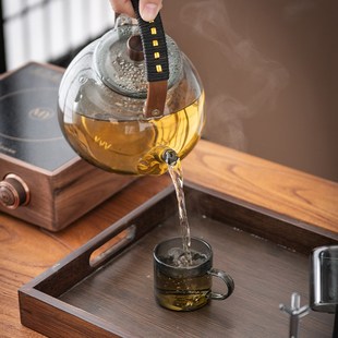 胡桃木电陶炉家用室内加厚玻璃耐高温煮茶壶煮茶器围炉煮茶提梁壶