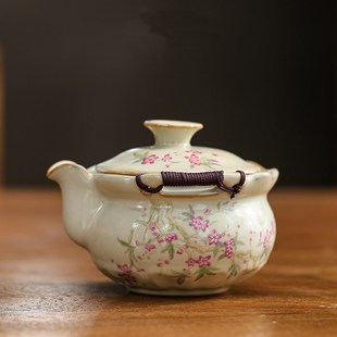 米黄汝窑茶壶陶瓷家用仿古小茶壶西施壶开片可养泡茶防烫单壶