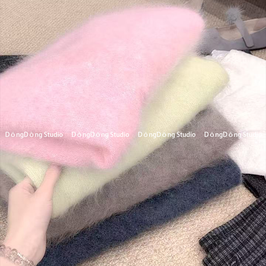 发疯了！大角羊拉绒纯色圆领套头宽松长袖针织衫保暖厚毛衣257009