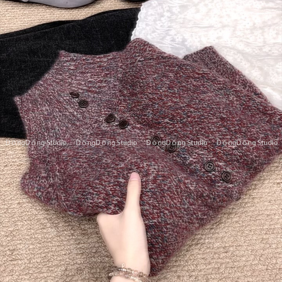 秋冬新品【红豆沙】花纱半高领宽松长袖针织开衫毛衣外套257119