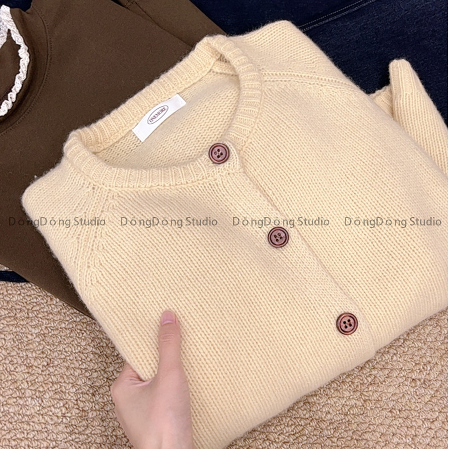 人生全羊毛！[奶黄包]全毛开衫圆领纯色宽松长袖针织毛衣外套8856