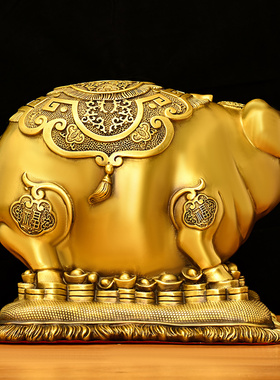 纯铜大号福字猪储蓄罐摆件元宝布袋金猪喜庆用品家居店铺摆件