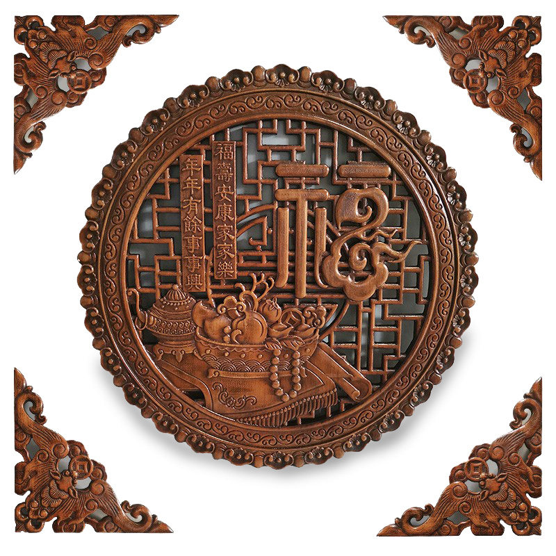 东阳木雕新中式仿古门窗门楣实木花格屏风吊顶隔断背景墙现货角花