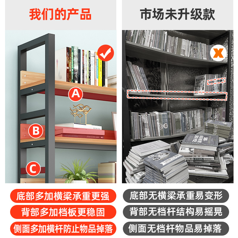 书架落地家用客厅简易书柜钢木多层货架展示架儿童收纳架子置物架