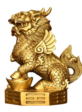 寅亥堂纯铜八卦麒麟摆件家居客厅书房玄关入户门公司前台收银台放