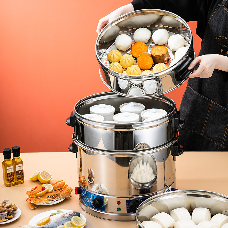 电蒸锅家用蒸笼不锈钢三层蒸鱼蒸馒头蒸包子大蒸锅特大号超大商用