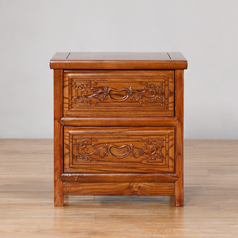 全实木明清仿古新中式红木南榆木家具雕花床头柜落地伸缩灯架脚踏