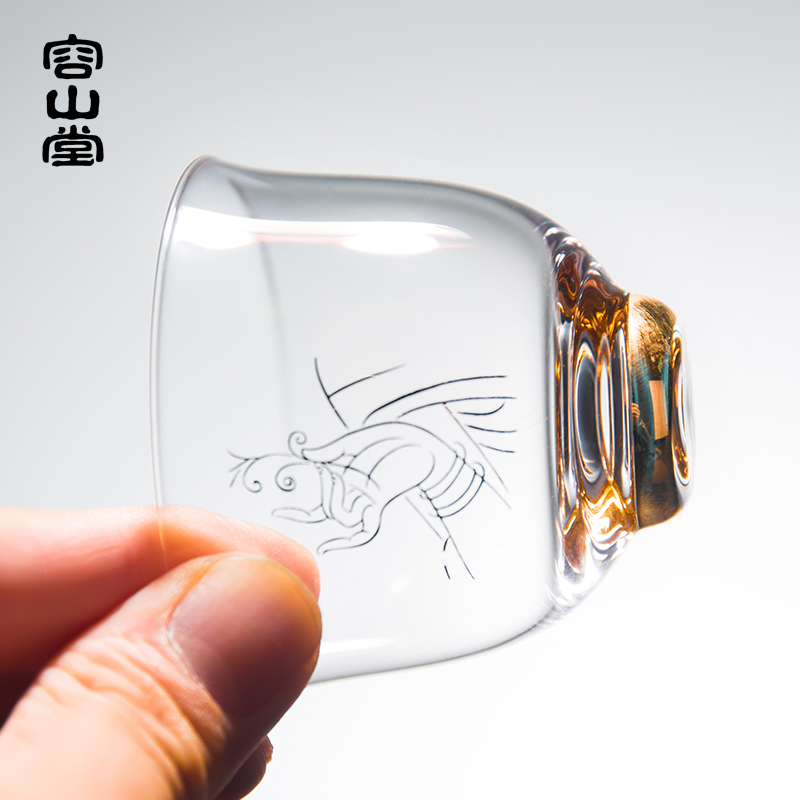 容山堂 手绘玻璃茶杯 耐热小品茗杯主人杯个人斗笠杯功夫单杯莲花