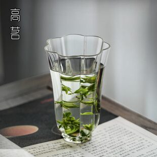 水杯女高颜值花瓣杯子喝水家用泡茶杯耐热 绿茶玻璃杯2022新款