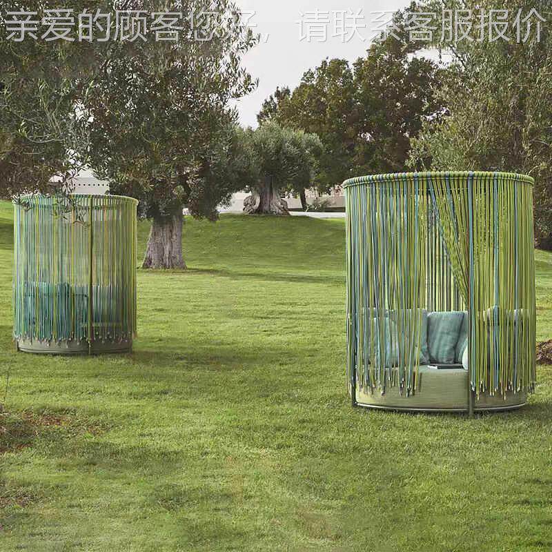 户外沙滩床躺椅庭院花园休闲铝合金圆形躺藤编防晒露台防水大圆床