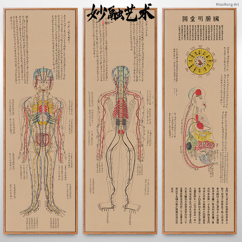 铜人穴位针灸图新中式中医馆装饰画艾灸养生馆挂画医院诊所壁画