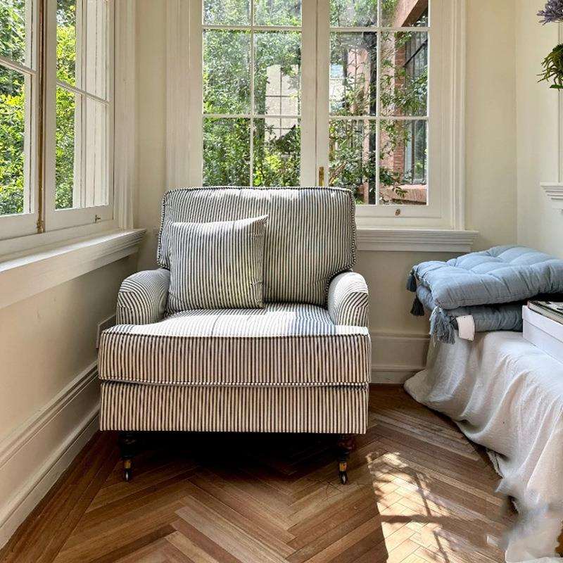 法式复古布艺单人沙发椅现代简约美式乡村客厅阳台卧室小户型沙发