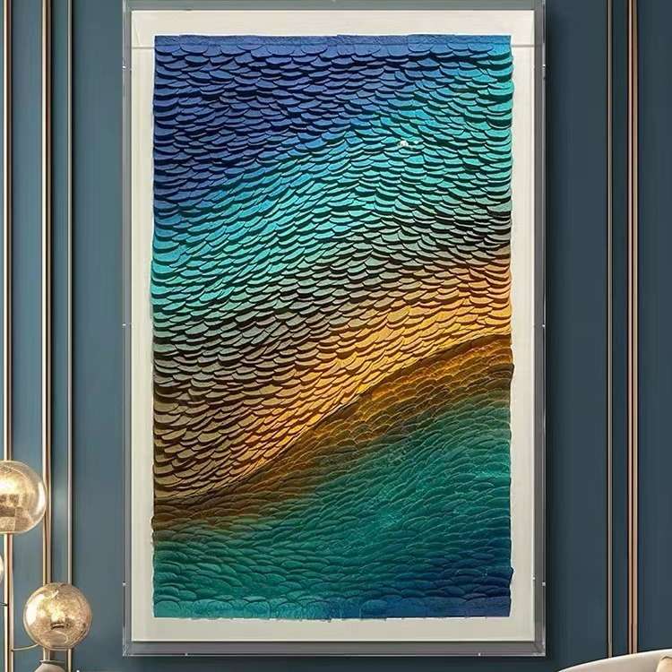 玄关装饰画轻奢客厅实物装置画楼梯间立体手工纸艺挂画亚克力盒子图片