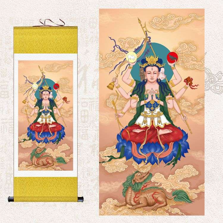 斗姆元君供奉挂画神仙像斗母天尊斗姥画像道场客厅丝绸卷轴画装饰