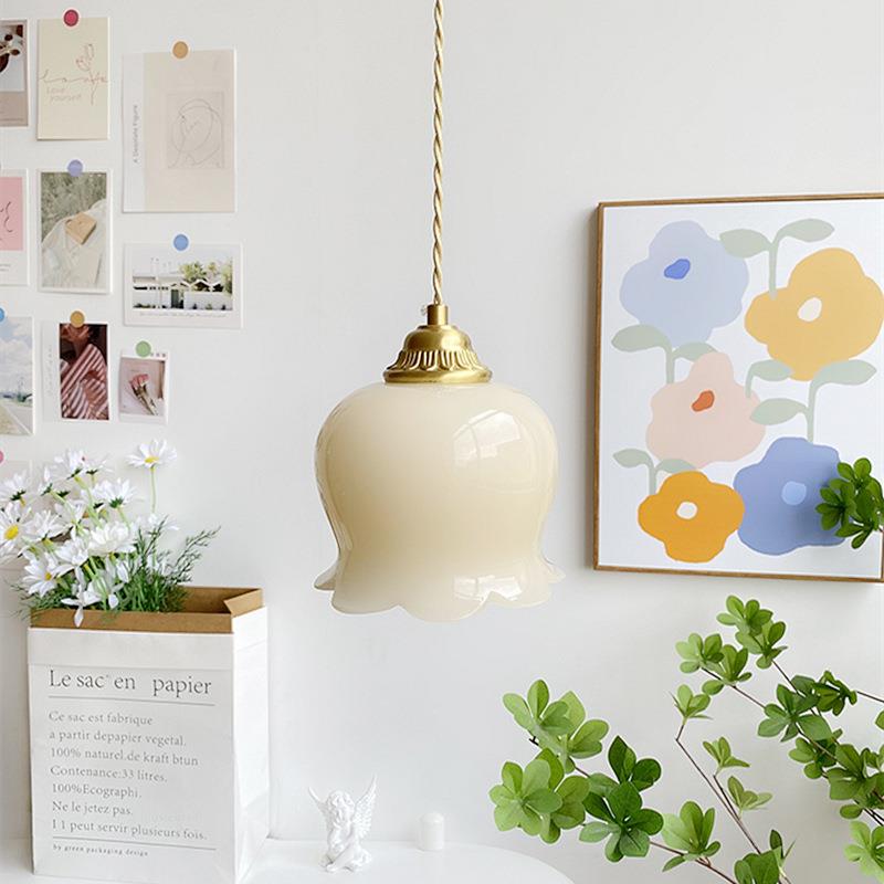 全铜法式奶油风铃兰网红美式复古餐厅灯吧台餐桌灯卧室床头小吊灯