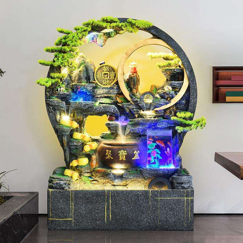 假山流水喷泉室内客厅落地摆件风水轮水幕墙流水屏风开业送礼景观