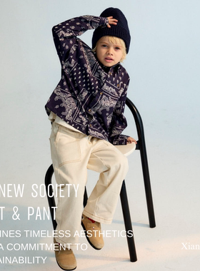 the new society纯棉复古腰果花衬衫上衣长裤裤子套装TNS25AW男童