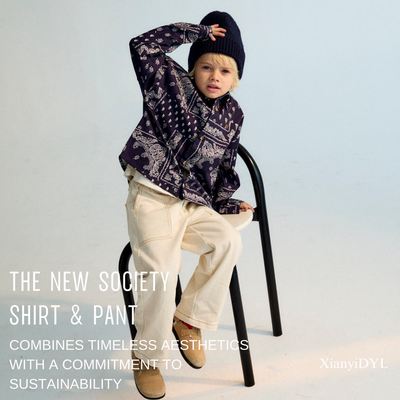 the new society纯棉复古腰果花衬衫上衣长裤裤子套装TNS25AW男童