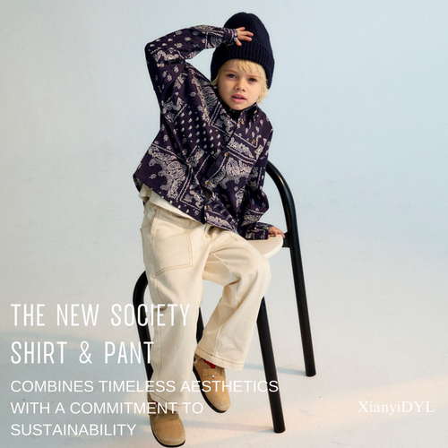 the new society纯棉复古腰果花衬衫上衣长裤裤子套装TNS25AW男童