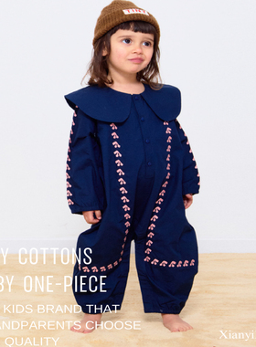 tinycottons25AW男宝女宝秋冬纯棉连体衣长袖白色小狗粉色提花