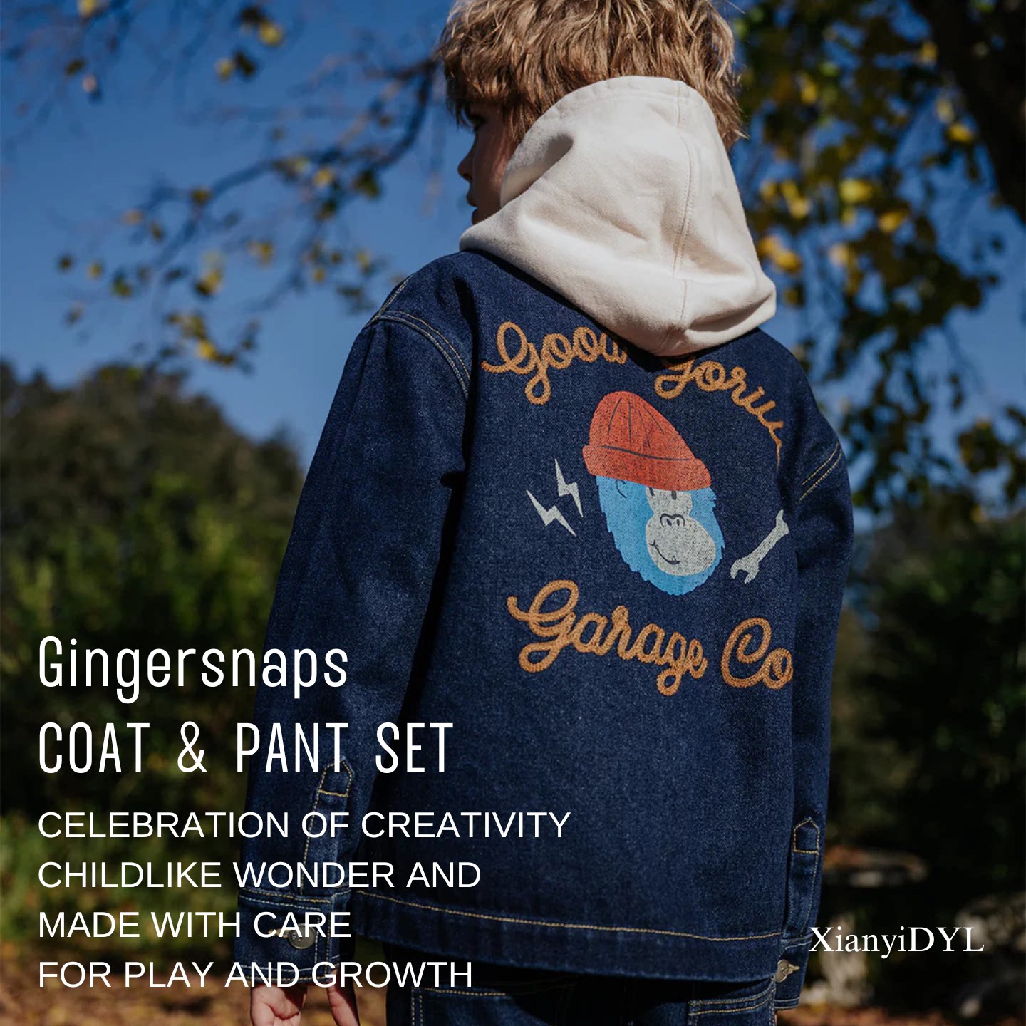 Gingersnaps秋冬现货男宝复古格纹牛仔卡通外套格纹长裤灯芯绒裤图片